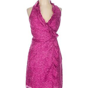 Ann Taylor LOFT Petite Pink Ruffle Wrap Dress Size 10 Sleeveless, animal print